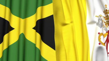 Gerçekçi kumaş dokusuna sahip JAMAICA ve VATICAN bayrakları
