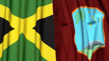 Gerçekçi kumaş desenli JAMAICA ve Batı Hint Adaları bayrakları