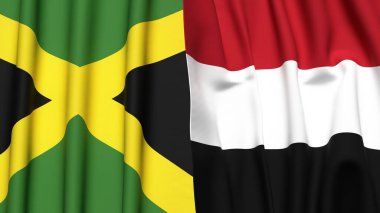 Gerçekçi kumaş dokusuna sahip JAMAICA ve YEmen bayrakları