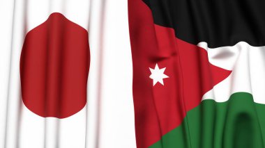 Japon ve JORDAN bayrakları gerçekçi kumaş dokusuna sahipler.