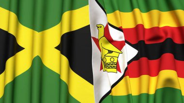 Gerçekçi kumaş dokusuna sahip JAMAICA ve ZIMBABWE bayrakları