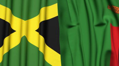 Gerçekçi kumaş dokusuna sahip JAMAICA ve ZAMBIA bayrakları