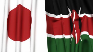 Gerçekçi kumaşlı Japon ve KENYA bayrakları