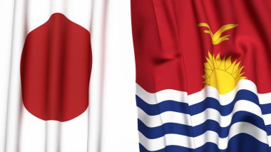 Gerçekçi kumaş desenli Japon ve KIRIBATI bayrakları
