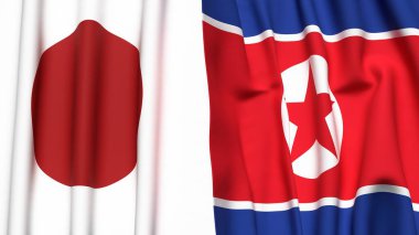 Japon ve Kore 'nin bayrakları gerçekçi kumaş dokusuna sahip.