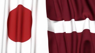 Gerçekçi kumaşlı Japon ve L.A.TVIA bayrakları