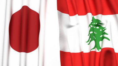 Japon bayrakları ve gerçekçi kumaş dokusuna sahip LEBANON