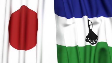 Japon bayrakları ve gerçekçi kumaşlı LESOTHO
