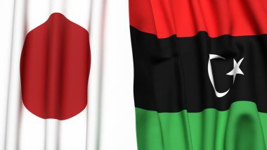 Japon bayrakları ve gerçekçi kumaş dokusuna sahip LIBYA