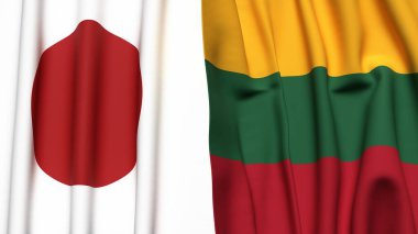Gerçekçi kumaş dokusuna sahip Japon ve Litvanya bayrakları