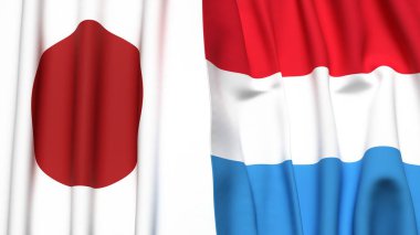 Gerçekçi kumaş desenli Japon ve LUXEMBOURG bayrakları