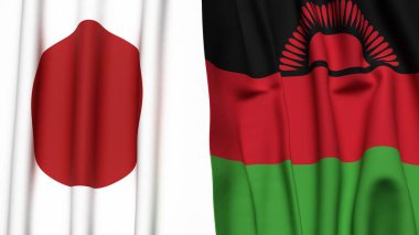 Gerçekçi kumaş dokusuna sahip Japon ve Malavi bayrakları