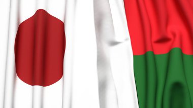 Gerçekçi kumaş dokusuna sahip Japon ve MADAGASCAR bayrakları