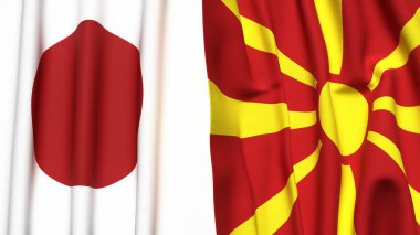 Gerçekçi kumaş dokusuna sahip Japon ve MACEDONIA bayrakları