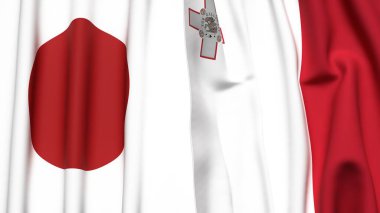 Japon ve Malta bayrakları gerçekçi kumaş dokusuna sahip.