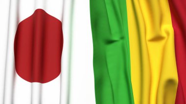 Gerçekçi kumaş dokusuna sahip Japon ve Mali bayrakları