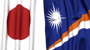 Gerçekçi kumaş dokusuna sahip Japon ve Marshall adalarının bayrakları