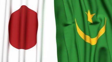 Gerçekçi kumaş dokusuna sahip Japon ve Mauritania bayrakları