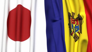 Gerçekçi kumaş dokusuna sahip Japon ve MOLDOVA bayrakları