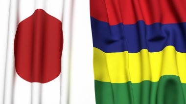 Gerçekçi kumaş dokusuna sahip Japon ve Belediye Başkanı bayrakları