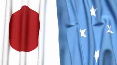 Gerçekçi kumaş dokusuna sahip Japon ve MICRONEZYA bayrakları