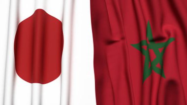 Gerçekçi kumaşlı Japon ve MoroCCO bayrakları