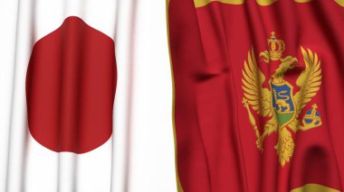 Gerçekçi kumaş dokusuna sahip Japon ve MonteneGRO bayrakları
