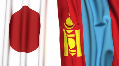 Gerçekçi kumaş dokusuna sahip Japon ve Mongo bayrakları.