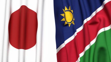 Japon ve NAMIBIA bayrakları gerçekçi kumaş dokusuyla