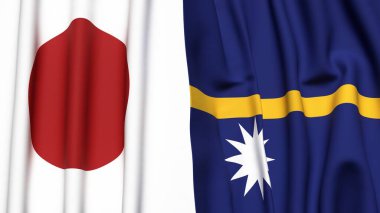 Gerçekçi kumaş dokusuna sahip Japon ve NAURU bayrakları