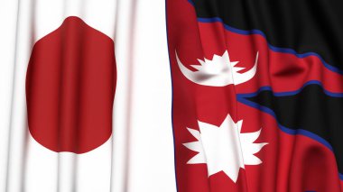 Japonların ve NEPAL 'in gerçekçi kumaşlı bayrakları