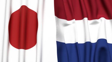 Gerçekçi kumaş dokusuna sahip Japon ve Güney Amerika bayrakları.