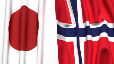 Gerçekçi kumaş dokusuna sahip Japon ve Kuzey Yolu bayrakları