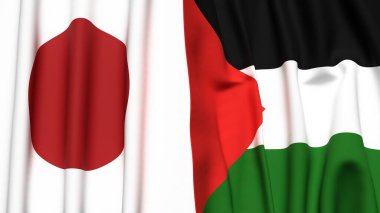 Gerçekçi kumaşlı Japon ve Filistin bayrakları