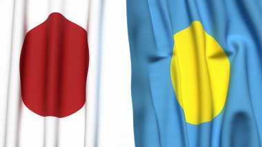 Japon ve PALAU bayrakları gerçekçi kumaş desenli.