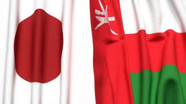 Gerçekçi kumaş desenli Japon ve OMAN bayrakları