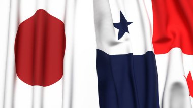 Gerçekçi kumaşlı Japon ve Panama bayrakları