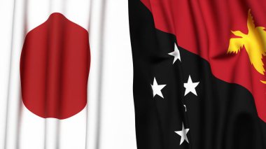 Japon ve PAPUA 'nın bayrakları gerçekçi kumaş dokusuna sahip yeni GUINEA
