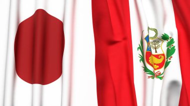 Gerçekçi kumaşlı Japon ve Peru bayrakları