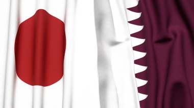 Gerçekçi kumaşlı Japon ve Katar bayrakları