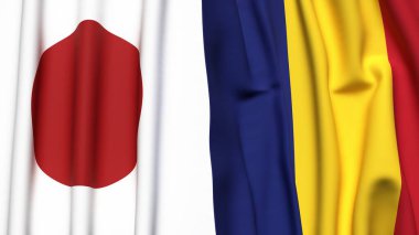 Gerçekçi kumaş dokusuna sahip Japon ve Roma bayrakları