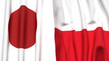 Gerçekçi kumaşlı Japon ve POLAND bayrakları
