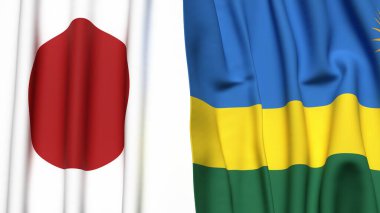 Gerçekçi kumaşlı Japon ve Ruanda bayrakları.
