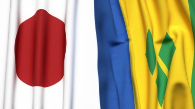 Gerçekçi kumaşlı Japon ve Aziz VINCENT bayrakları