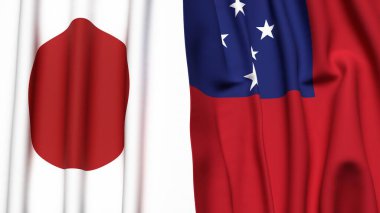 Gerçekçi kumaş desenli Japon ve SAMOA bayrakları