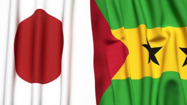 Japon bayrakları ve gerçekçi kumaş desenli SAO TOME