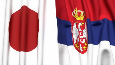 Gerçekçi kumaş dokusuna sahip Japon ve Serbiya bayrakları