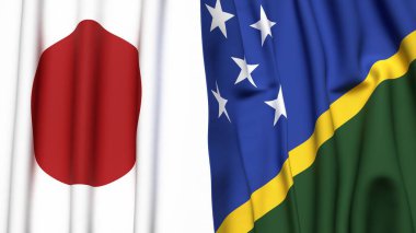 Gerçekçi kumaş dokusuna sahip Japon ve SOLOMON Adalarının bayrakları