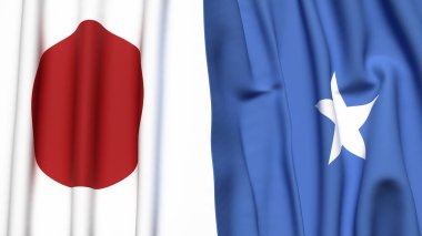 Gerçekçi kumaş dokusuna sahip Japon ve SOMALYA bayrakları