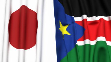 Gerçekçi kumaş dokusuna sahip Japon ve Güney Sudan bayrakları